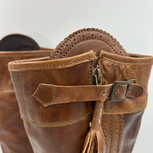 Anouk Riding Leather Knee High Boots Tassels Pirate Western - Picture 2 of 8